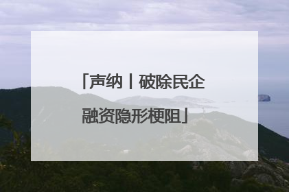 声纳丨破除民企融资隐形梗阻