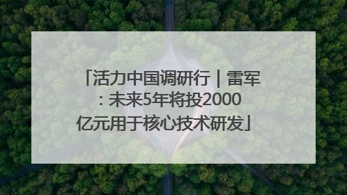 活力中国调研行｜雷军：未来5年将投2000亿元用于核心技术研发